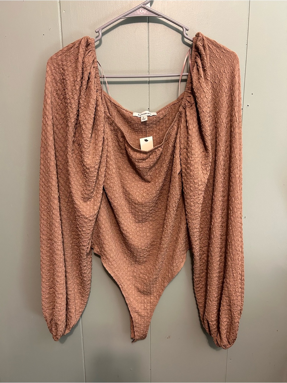 Francesca's Collections Mauve Textured Draped Long-Sleeve Bodysuit